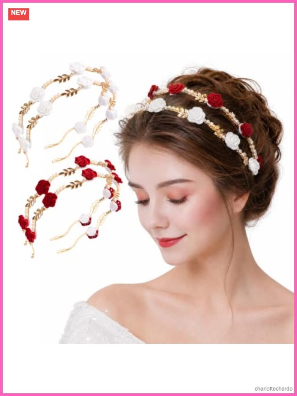 4 Pc Rose Floral Headband Set Gold Electroplated Alloy Wedding Bridal Hair